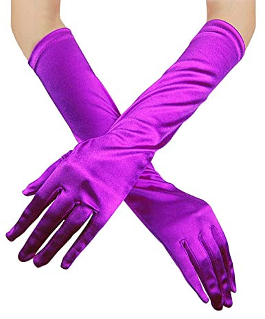 AYNKH Lange Ellenbogen-Satin-Handschuhe, Kostüm, Hochzeit, Abschlussball, Oper, Abend, 1920er-Jahre, dehnbar, Party-Handschuh für Damen, Purple, Einheitsgröße