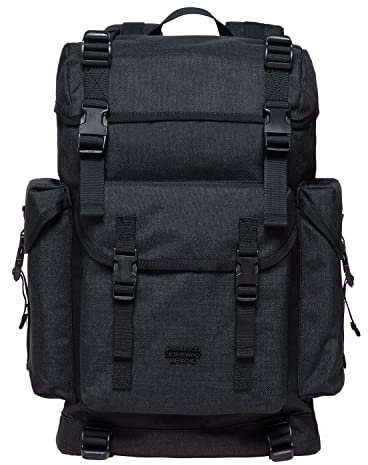 KAUKKO Retro Rucksack Damen Herren, Vintage Jagdrucksack Wanderrucksack mit 14 Zoll Laptopfach für Arbeit, Ausflüge, Uni, 23L, Schwarz-K1018