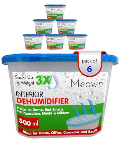 Meown Advanced Interior Dehumidifier 500ml | Efficient Moisture Absorption | Eliminate Damp, Mould, Mildew & Condensation | Enhance Indoor Air Quality