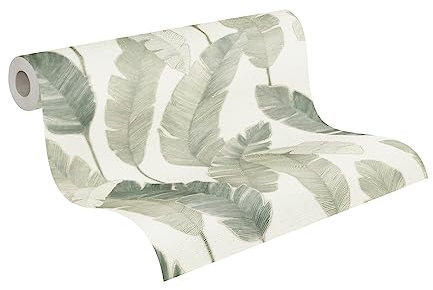 Livingwalls Travel Styles Non-Woven Wallpaper - Botanical Wallpaper in White and Green - Tropical Wallpaper for Various Rooms in 10.05 m x 0.53 m