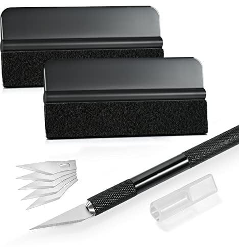 Kit vinile Applicazione Adesivi Auto: Kit Pellicola di Alta Qualità con Taglierino Professionale e Spatole per Pellicola per Installazione Pellicole Auto Cellulare DIY (Nero)