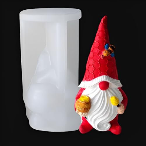HyzaPhix Moule Resine Gnome, Moulle Silicone Epoxy 3D Moule à Bougie Honey Bee Gnome Christmas Silicone Mold Kit Moulage pour DIY Ornements