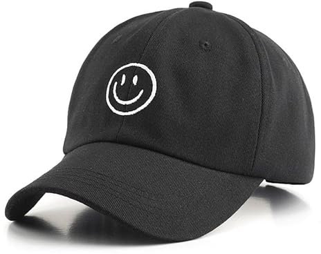 The Celly Plug Medium Profile Dad Hut, Krempe verstellbare Mütze, Baumwolle Baseballkappe für Männer & Frauen - Arbeit, Golf, Fitnessstudio, Wandern, Surfen, Schwarzes Smiley-Gesicht