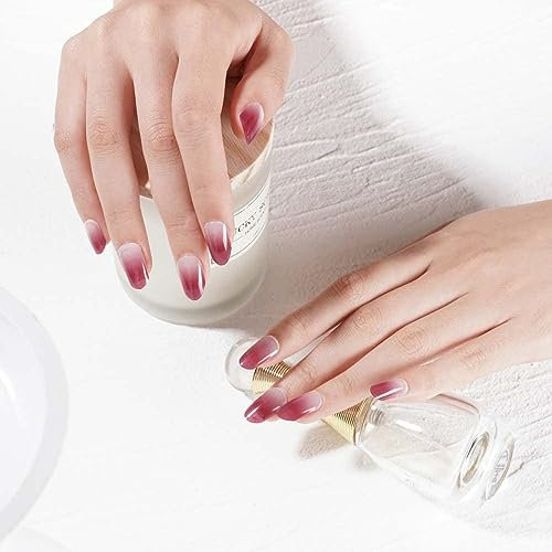 DANNI & TONI 28 Stickers Semi Cured Nail Wraps Soft Self-Adhesive Gel Nail Stickers(Amethyst Haze),Salon-Quality Gel Nail Polish Strips Manicure Stickers Set,Gradient with Red Tips