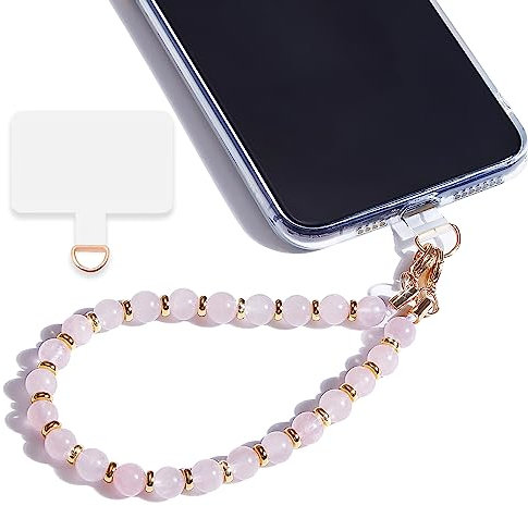 Lostars Marble Beaded Phone Wrist Strap,Detachable Cellphone Lanyard with Tether Tab,Hands-Free Wristlet Bracelet,Adjustable Phone Charm Grip for Women (Rose Quartz, Stone)