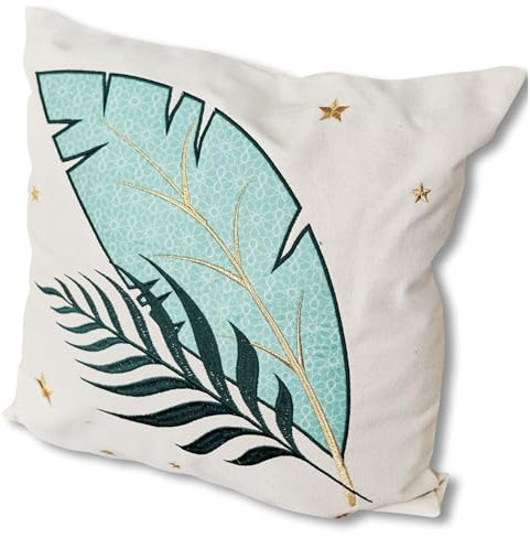 Papierdrachen Kissenbezug als Ramadan-Dekoration - hochwertig Gold-Bestickt mit grünem Blatt als Motiv - in Grösse 40x40cm - saisonale Zuckerfest-Deko - Set 3