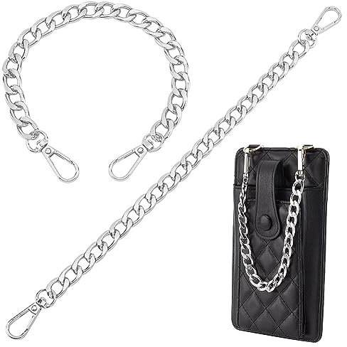 PH PandaHall 2 x 30,5 cm silberne kurze Geldbörsen-Verlängerungskette, flacher Kettenriemen, Metalltaschengurt, Ersatz für DIY-Metall-Schulter-Handtasche, Handgelenktasche, erweiterte