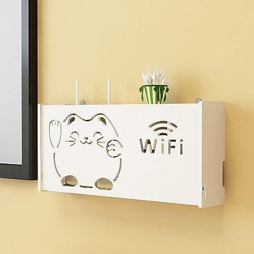 WLAN Box Verstecken,Router Schrank Weiss Set-Top-Box-Rack Weiß Wandmontierte Datenkabel Aufbewahrungsbox Kleines SchräNkchen,B52x9.5x25cm