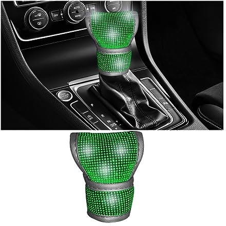 JNNJ Bling Auto Schaltknauf Abdeckung, Glänzend Schaltknauf-Schutz, Anti-Rutsch Schaltknauf Bezug Innenraum Dekoration Zubehör, Universal Auto Schaltsack(Grün)