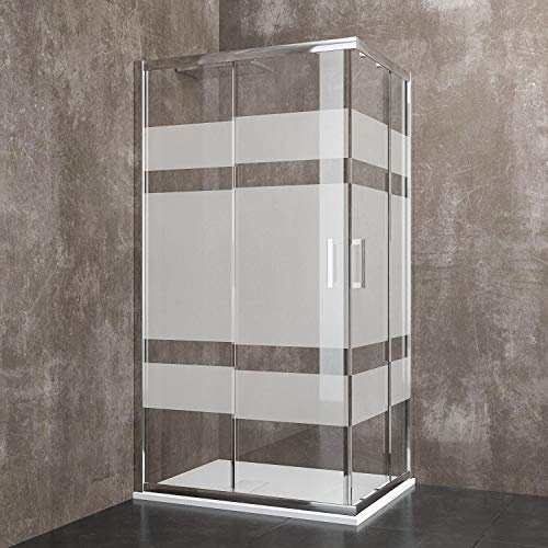 Box Doccia 195Cm H Rettangolare Con Ante In Cristallo Temperato Serigrafato da 6 mm Struttura Alluminio Anodizzato Maniglie in Acciaio Cromato E Porte Scorrevoli Cabina Bagno Design (70 x 80 cm)