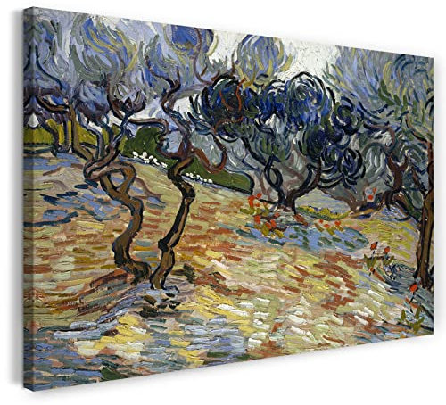 Leinwandbild (40x30cm) Vincent van Gogh: Oliven-Bäume, Leinwand auf Keilrahmen gespannt und fertig zum Aufhängen, hochwertiger Kunstdruck aus deutscher Produktion
