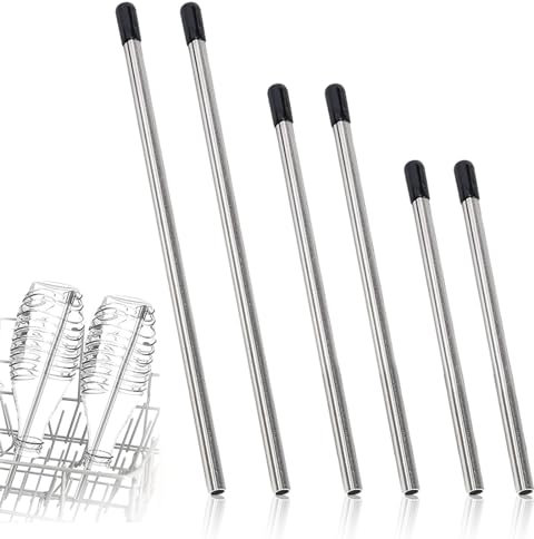 6 Stück Spülmaschineneinsata, Universelle Alle Gängigen Edelstahl Flaschenhalter mit Silikonkappe für Geschirrspüler, Biergläser, Glashalter Flaschen, 3 Längen (26,7 cm, 18.2 cm, 15.2 cm)