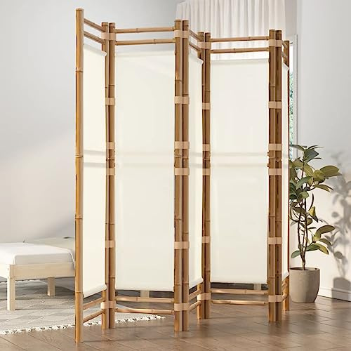 Room Divider Balkon sichtschutz 5-TLG. Paravent Faltbar 200 cm Bambus und Canvas