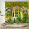ASDCXZ Rideau de Douche de Jardin 240x180 cm, Jardin de Printemps extérieur Fleurs colorées Mur Orange Feuilles Vertes Lavables Textile Rideau de Bain imperméable pour Baignoire