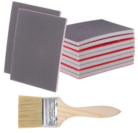 sourcing map 11pcs Sanding Sponges 2000 Grit 3 x 4 Reusable & Washable Sanding Sponges Pads, Wet Dry Flexible Hand Sand Block for Wood Drywall Metal Furniture Polishing, with 2.5 Paint Brush