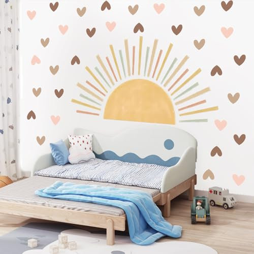 Svitzoot Wandtattoo Sonne mit 40 Stück Herz wandsticker Deko Wandtattoo Boho Wandsticker Herzen Wandaufkleber Babyzimmer Kinderzimmer