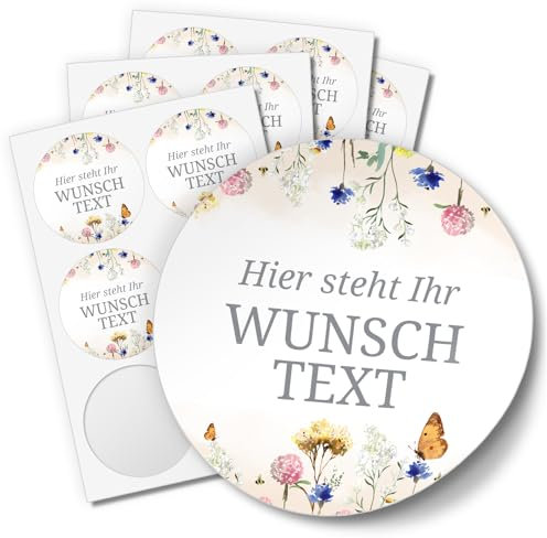 Einladungskarten Manufaktur Hamburg 24 PERSONALISIERTE Aufkleber mit Wunschtext individualisiert anpassbar Namen Datum Etiketten rund 4cm, Blumenwiese