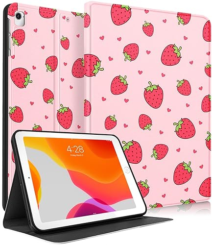 SurgeCraft Schutzhülle für iPad 5. / 6. Generation, iPad Air 1/2, iPad Pro 9,7 Zoll (24,6 cm), niedliches Folio-Cover für Damen und Mädchen, Erdbeer-Kind mit Stifthalter, für Apple iPad 5/6, Air