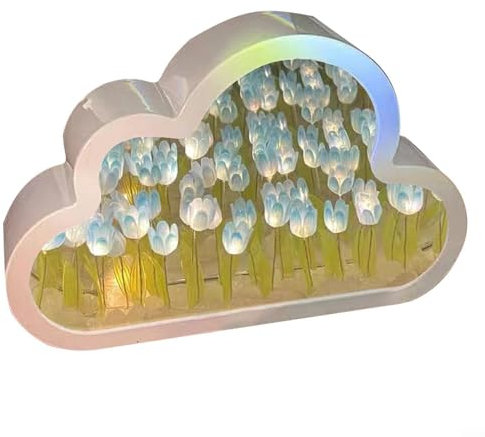 DIY Cloud Tulip LED Nachtlicht Spiegel Tischlampen Schlafzimmer Ornamente Dekoration, schönes Wolke Tulpe Nachtlicht, schützt Augen vor harter Blendung, LED-Lichter (blau)