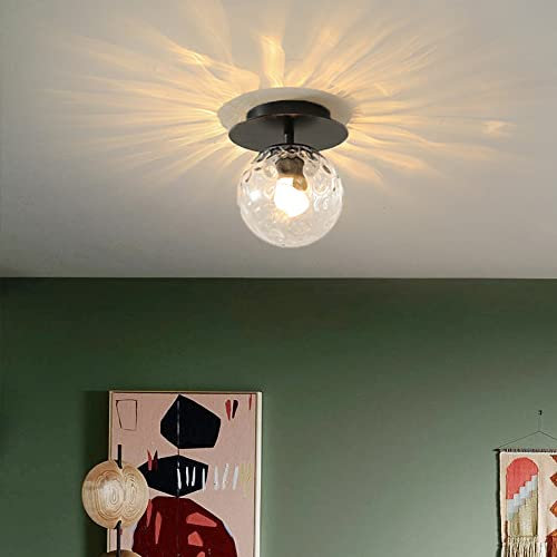 Plafonnier Semi-encastré à Boule de Verre Minimaliste Moderne Plafonnier Rond Appareil d'éclairage Lustre abat-jour lampe de Plafond pour couloirs balcons Foyer Salon chambre à coucher noir