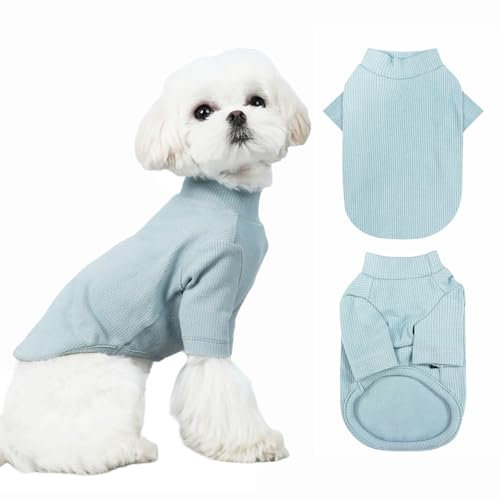 Yoolhamy Maglione per cani di piccola taglia, in pile, per Chihuahua, autunno e inverno, collo alto, caldo, in morbido cotone, per cani di taglia piccola e media (blu, L)