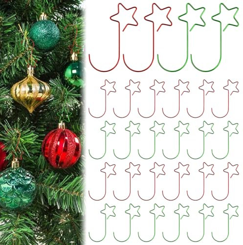YBCCBY 120 Pz Ganci per Palline di Natale,Appendi Palline di Natale,Gancetti a Forma di Stella per Appendere Palline di Natale,Ganci per Ornamenti Natalizi per Ciondoli Decorativi (Rosso e Verde)