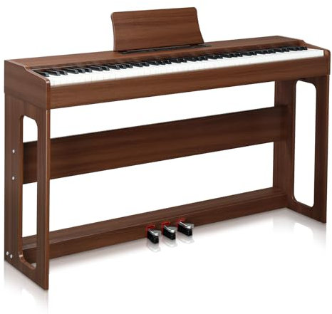 LEADZM 88 Tasten Digital Piano, Voll Gewichtete Tastatur, E-Piano mit MIDI-USB, Audio Bluetooth und Stereolautsprechern, 128 Töne und Rhythmen, 3-Pedal-System (Schwarze Walnussfarbe)