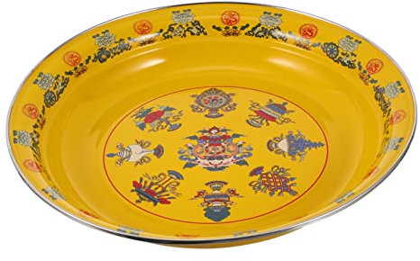 PAMINGONO Vintage Style Enamel Plate 30cm Yellow Creative Fruit Bowl Steamed Dish Plate