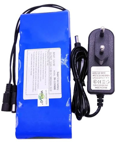 WILLQ DC 12V Rechargeable Lithium Battery Pack for LED Light Bar/Robotics/Camera/Street Light/Various 12V Devices Backup Battery,With charger,9800mAh