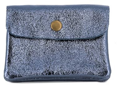 Double Tree - Porte-Monnaie Femme en Cuir Véritable Irisé - Petit Portefeuille Brillant à Rabat Format Enveloppe Élégant - Léger et Pratique - Bleu