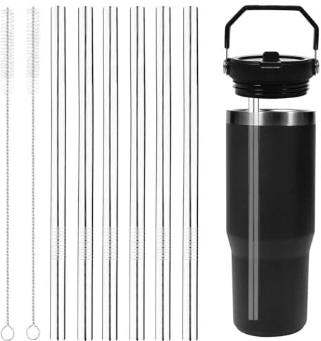Accessoires en Acier Inoxydable pour Stanley Iceflow Flip 30 oz, Lot de 6 Pailles de Rechange Réutilisables en Acier Inoxydable avec 2 Brosses de Nettoyage de Paille pour Stanley Accessoires