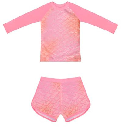 Bañadores de Manga Larga Sets Rashguard Traje de Baño Protección Solar Ropa de Baño para Niñas de 2 a 12 Años (10-12 Years, LA667-Peach)