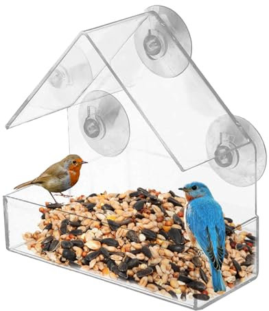 Window Bird Feeder – Clear Acrylic Bird Feeder with Suction Cups for Birdwatching, Easy to Install, and Refill, Perfect for Backyard or Apartment