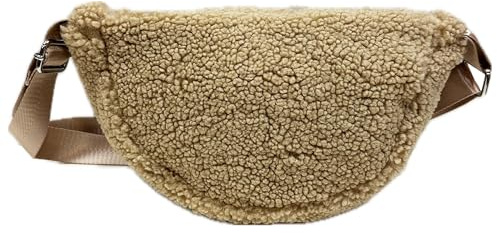 Kleine Teddyfell Gürteltasche Crossbody Bauchtasche Umhängetasche Gurt Unifarbe (Khaki)