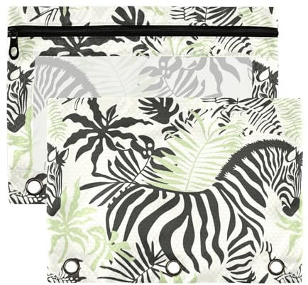 Silhouette, tropische Pflanzen, grüner Binder-Bleistift mit transparentem Fenster, Federmäppchen, groß und stabil, 3 Ringe, Ordner, Schule, Klasse, Büro, Organizer, mehrfarbig, 2 Stück