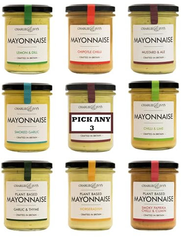 Charlie & Ivy’s Gourmet Mayonnaise Bundle – Pick Any 3 Flavours | Plant-Based & Classic Options | Premium British Condiment | 190g Jars | Ideal for Dips, Burgers & Sandwiches