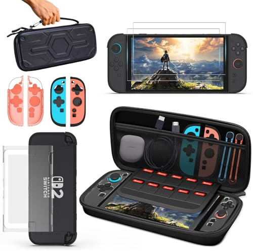 Carrying Case for Switch 2, Protective Kits for Switch 2, Portable Switch Travel Carry Case, Protective Carrying Pouch for NS2, Hard Shell Storage Bag with Screen Protector, Dockable Slim Case