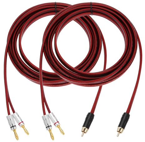 sourcing map 2 Pcs 1 RCA to 2 4mm Banana Plug Speaker Cable, 14AWG Gold Plated RCA Audio Cable, Splitter Audio Cable for Speaker Amplifiers Subwoofer, 16.4ft