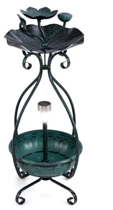 GOPLUS Vogeltränke stehend, Vintage Vogelbad mit Solar Licht & Blumentopf-Basis, Garten Tränke Bad für Wildvögel, Wassertränke für Vögel, Vogelbrunnen für Terrasse, Hof & Rasen (Bronze)