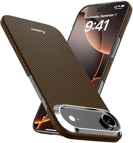 Foenor Aramidfaser Hülle für iPhone 17 Air, kompatibel mit MagSafe, Ultradünne & Leichte Schutzhülle für iPhone 17 Air, Kevlar Aramidfaser mit Ultra-Slim Caseless Feel (Plain/BlackGold)