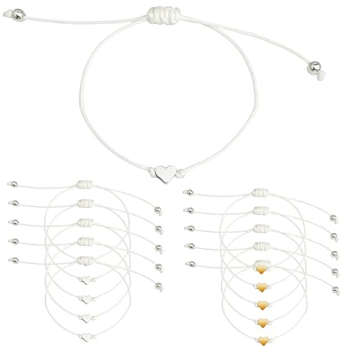 DIFLAX 10 Stück JGA Armbänder Frauen JGA Deko Bride Freundschafts-Armbänder mit Herz Schlichte & minimal Makramee-Armbänder Team Braut Armbänder Accessoires Junggesellinnenabschied (Gold + Silber)