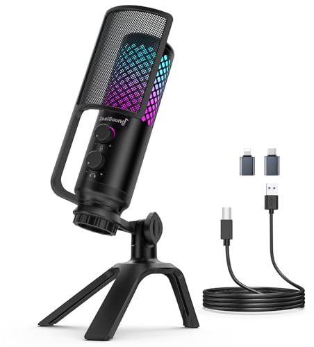 zealsound USB Microphone, Studio Cardioid Condenser Microphone, Metal-Built | Plug and Play Mic for PC, Mac, iPhone & Phone, Smart Noise Reduction, Tape-on-Mute, Recording, Podcast, Streaming, Gaming