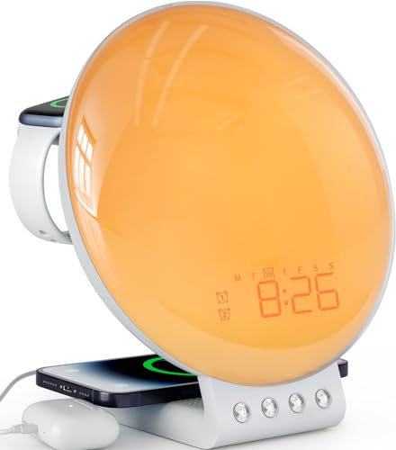 Dekala FullView Smart Wake-Up Light Alarm Clock with Sunrise & Sunset Simulation, App Control, Dual Alarm, Snooze, Multicolour Mood Light, Wireless Charging for Smartphone & Smartwatch