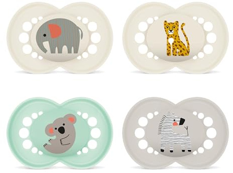 MAM Original Schnuller | 6-16 Monate | Schnuller-Set für Babys und Kleinkinder | 94% Akzeptanz | beugt Zahnfehlstellungen vor | Babyschnuller aus SkinSoft Silikon | Elefant/Leopard | 4 Stück