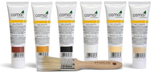 OSMO Holzpaste 7306 Schwarz zum Ausbessern von Rissen Fugen und kleinen Schäden in Holz und Holzwerkstoffen Innenbereich 100 g + Flächenstreicher Pinsel von Pfahler