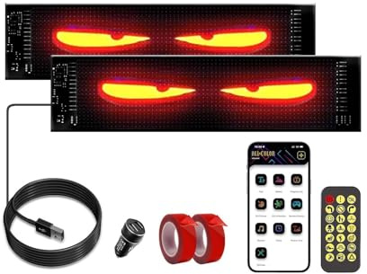 Timisea 2 Stück LED Auto Augen Weiche Flexible Bildschirm für LKW Innenraum, 102 * 348mm USB Powered, App/Bluetooth/Fernbedienung Steuerung, Wasserdicht, Musik-Modus – Universell für LKW, Auto, Truck