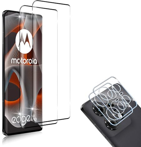 HidWee Compatible con Motorola Moto Edge 50 Pro Cristal Templado, 2Pcs Protector de Pantalla [3D Cobertura Completa] + 2Pcs Protector de Lente Cámara, Anti-Arañazos HD 9H Dureza Vidrio Templado