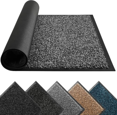 Door Mats Indoor Outdoor Heavy Duty Dirt Trapper - Non Slip Washable Door Mat with Rubber Backing Super Absorbent Floor Mat for Home, Perfect Dust Grabbing Doormats (Grey, 60cm x 120cm)