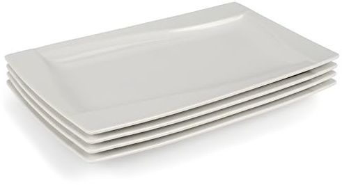 Festa Italia Servierplatte Porzellan 4-er Set - 18,5x12 cm - 4 Stück - Rechteckige Teller Groß - Weiß Servierteller Länglich - Fleischplatte - Servierplatten - Kuchenplatte - Lange Serviertablett