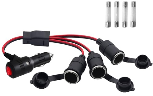 LANMINGLEL Doppio splitter per accendisigari con interruttore, 12 V/24 V, adattatore splitter per accendisigari da 1 a 2 vie, da maschio a femmina, cavo di prolunga con fusibile da 15 A (da 1 a 3, 0,3